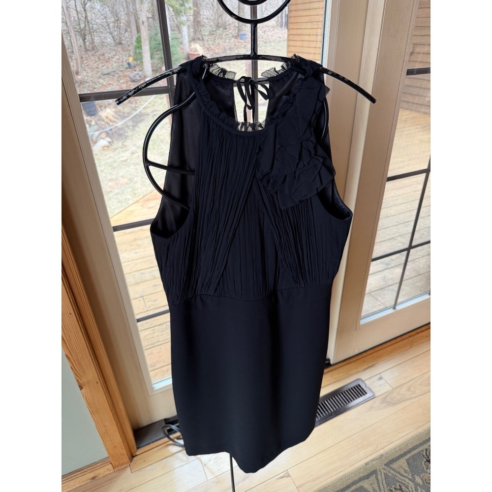 Ann Taylor Womens Black Pleated Floral Applique Cocktail Dress Sz 10 86045094